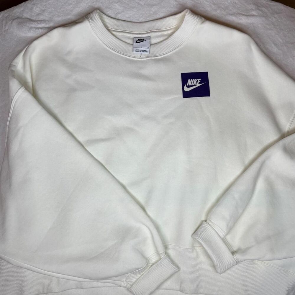 Nike Cream Crewneck Sweatshirt with Purple Logo